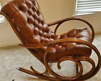 Mid century button tufted leather rocker