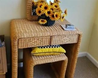 Rattan vanity with mirror