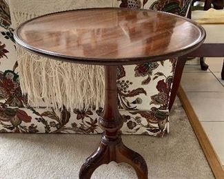 Round, Ped foot, pie crust Cherry wood side table 23"h X 17"rd.  $58.