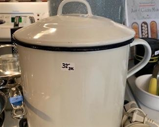 Large Vtg. white enamel cooking pot  $32.00