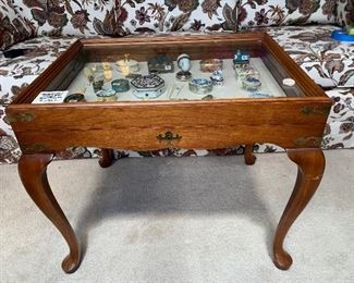Beautiful, Queen Anne, Shadow box display table w/ beveled glass top  22"h X 25"w X 20"d  $180.