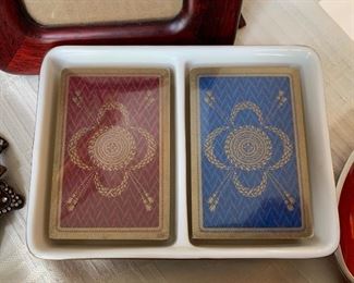 Ceramic card box w/unopened cards  $16.