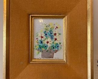 Flowers by Raphael Esterida  9" X 8"  Mid Century enamel on copper