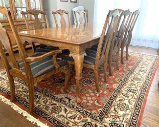 Drexel Dining room table w/8 chairs, 2 leaves and pads - GREAT CONDITION!  w/matching lighted cabinet            Wool area rug 10.2" X 7.11"  $690.