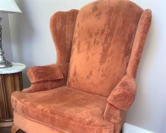 Pair of Shuford Furniture rust color wing back chairs