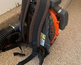 Husqvarna gas backpack Leaf blower  w/hard hat and earmuffs  $340.