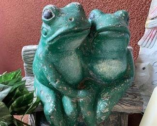 Cement frogs sweet friends sitting on bench  $48.