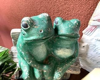 Cement frogs sweet friends sitting on bench  $48.