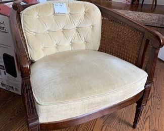 Caned & velvet side chair  $48.  27"h 