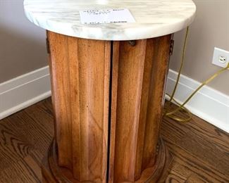 Mid Century marble top round side table opens for storage   22"h X 17" round    $78.