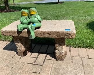 3pc Cement bench  $98.   Cement lovebird frogs - as is $10.