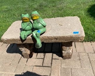 3pc Cement bench  $98.   Cement lovebird frogs - as is $10.