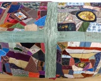 L18  Antique crazy quilt, as found - fraying, stains, etc.  $17.