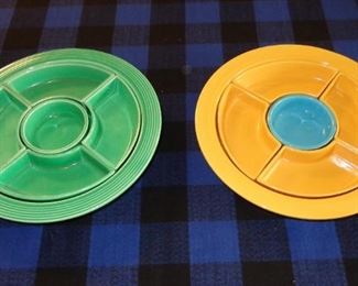L25  (left) Fiesta light green relish platter  $90.   SOLD            
L26  (right)  Fiesta yellow & turquoise relish platter  $90. SOLD