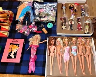 L58.  Group of Barbie dolls, clothes and accessories + group of Bratz dolls.  $19./all*   (*notecards not incl.