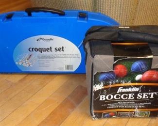 L55  Croquet Set in box (complete, barely used)  $15.  L56  Bocce ball set in case (never used)  $19.