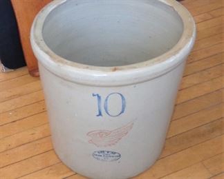 L20  Red Wing 10 gallon stoneware crock (shallow rim chips)  $66.