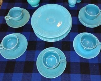 L23  Fiesta group: 6 dinner plates + 5 cups & saucers + 3 extra saucers  $59./all