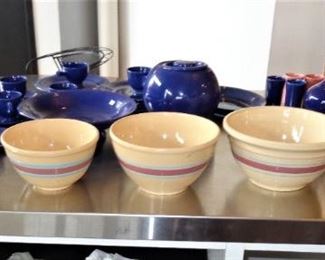 L27  Graduated group of 6 Watt stoneware bowls ,  all solid, but crazing or tight hairline cracks in 3 or 4  $45./all