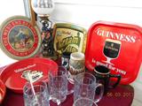 Assorted beer trays and bar ware items