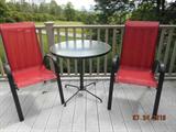 Glass table, 2 chairs patio set