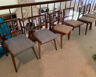 A set of six mid century modern dining chairs,  2 arms and 4 side chairs  by Holman Manufacturing Company of Pittsburg TX 