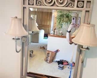 Metal frame mirror with 2 lights-Price 40.00