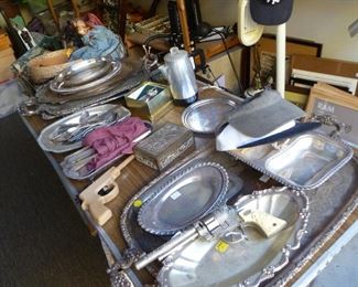 silver plate trays and serving pieces