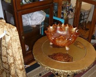 MCM side table, carnival Imperial glass bowl
