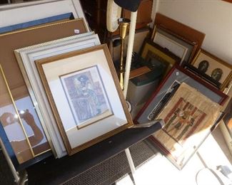 Various frames goods in garage @ $25, 2 for $40.