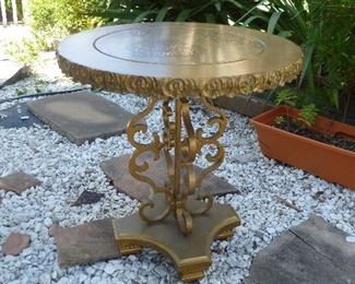 One of a kind metal and wood side table