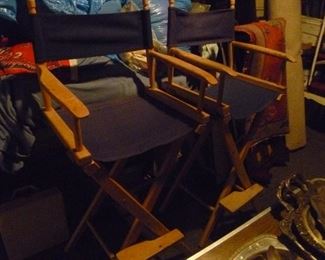 2 Director's chairs.  Seat 34" H X 17" wide.  Footrests