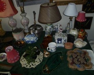 antique needlework, table lamps, 