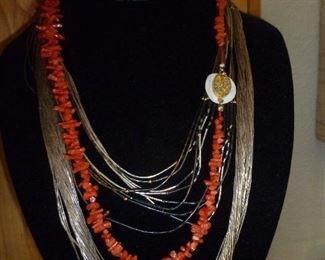 Liquid silver necklaces, Chinese coral necklace