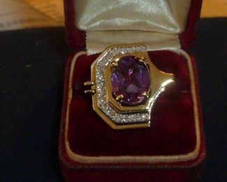 14K MCM Siberian Amethyst and diamond ring.  Stunning edgy style!
