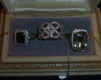 14K tourmaline/dia, 18K 1.25ct diamond, 14K Presidiolite/white sapphire ring.  2 18K Tanzanite rings not pictured.