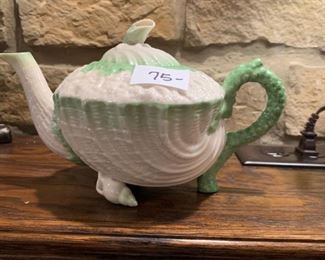 This stunning Neptune teapot by Irish Belleek is very old and has the 2nd black mark.  