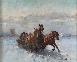 Janos Viski (Hungarian, 1891-1965) Troika in Winter