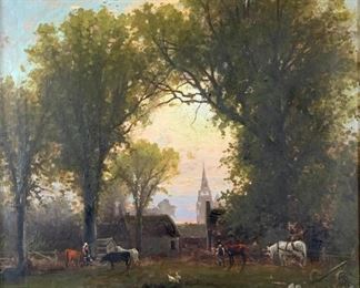 G. McMoondy (?) (American 20thc.) Farm Landscape with View to Village