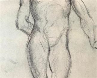 Clyde Singer (American, OH, 1908-1999) Standing Male Nude, Academic Study, 1933
