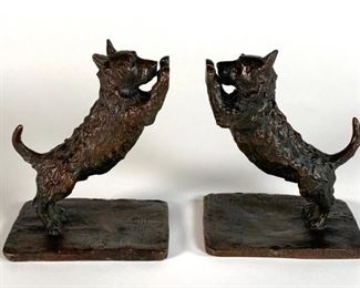 Ethel Ehrmann Loewy (American, 20thc.) Pair Bronze Bookends, Westie Dogs