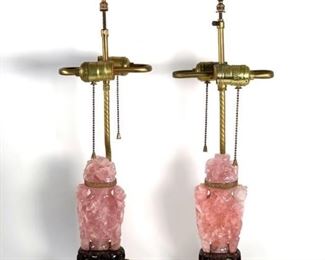 Pair of Chinese Rose Quartz Vases, fitted as lamps