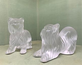 Pair of Lalique Cristal Yorskshire Terrier Figures