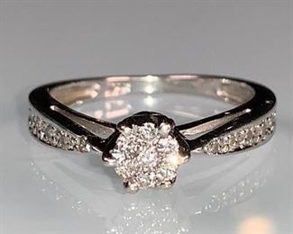 Ladies 14k White Gold and Diamond Cluster Ring