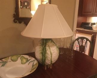 Porcelain lamp with cabbage motif green and white leaves