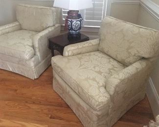 Pair of Ethan Allen club Chairs in Damask Fabric