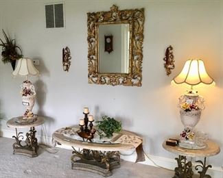 Pair of Beautiful Vintage Capodimonte Lamps and Excellent Coffee and end tables.