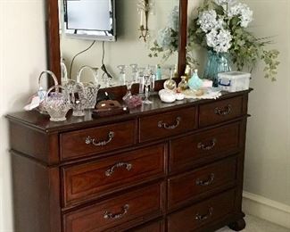 Super clean Dark wood Dresser & Mirror. 