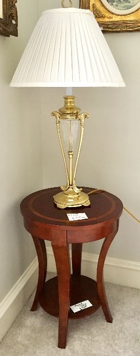 2 Tone Vintage Modern Style Wood Lamp table, & Streamline Brass and Crystal Lamp.