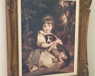 Extra Nice Smaller Framed Oil art of Little Girl and her Dog.